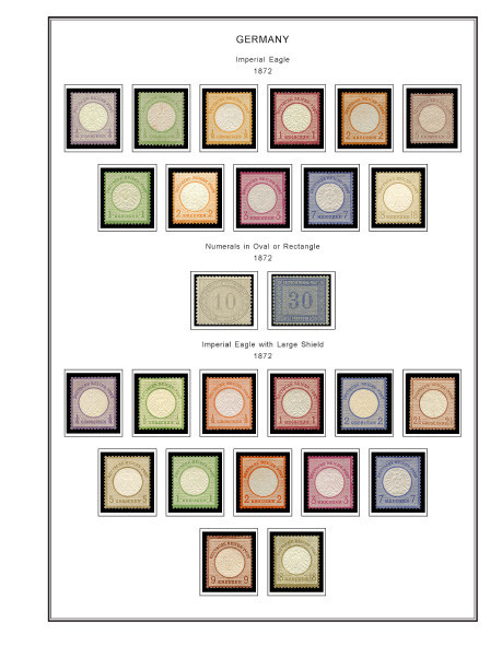 COLOR PRINTED GERMANY REICH 1868-1955 STAMP ALBUM PAGES (100 illustrated pages)