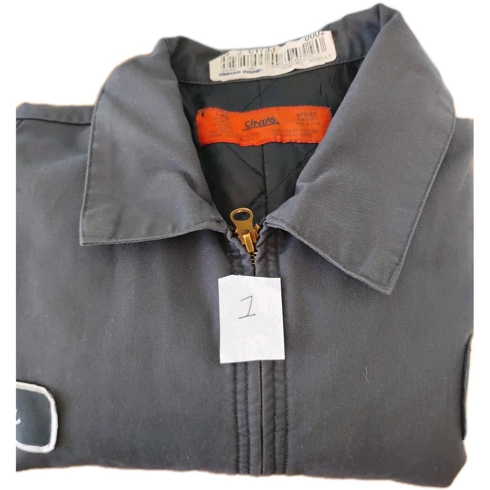 Tires Plus Work Uniform Quilted Jacket Coat Large Gray Full Zip