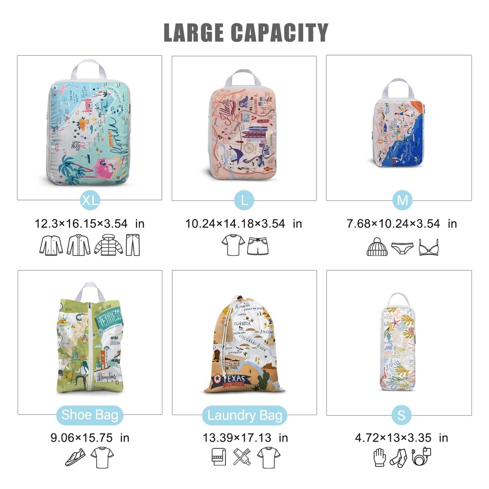 6 Set Compression Packing Cubes Compressed Storage Bags for Carry on Suitcase...