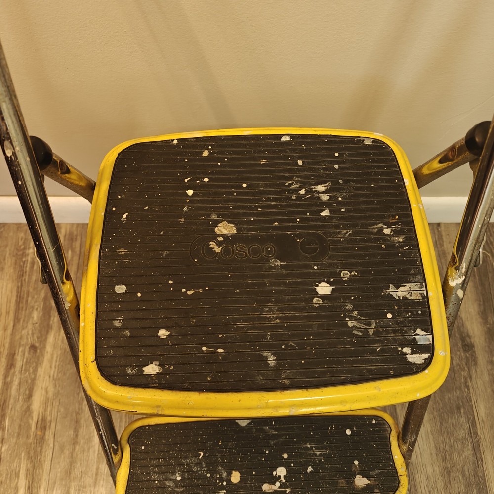 Vintage Chippy Yellow Cosco Folding 2 Step Stool