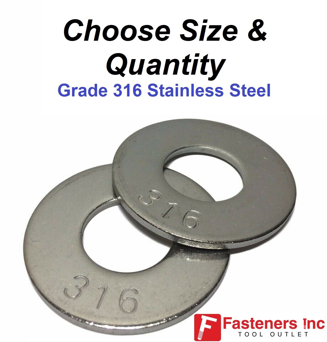 Grade 316 Stainless Steel Flat Washer GRADE 316 (Choose Size & Quantity)