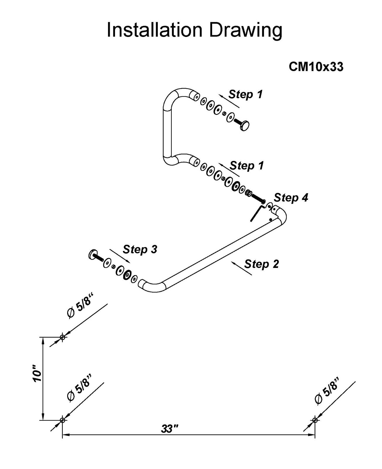 CEL Round Solid Aluminum Storefront Door Pull Handle and Push Bar Set - 10"X33"