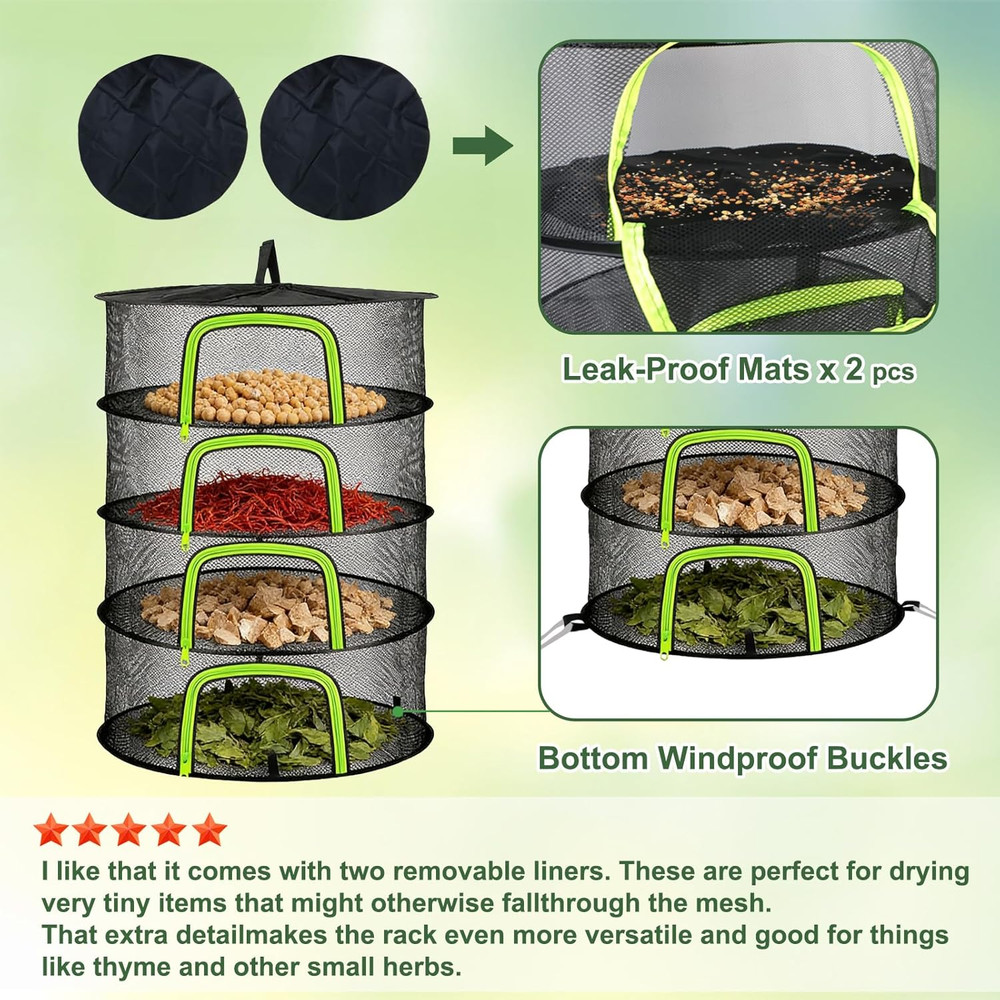 4 Layer Herb Drying Rack, Hanging Mesh Net, Foldable Plant Drying Rack with U-Sh
