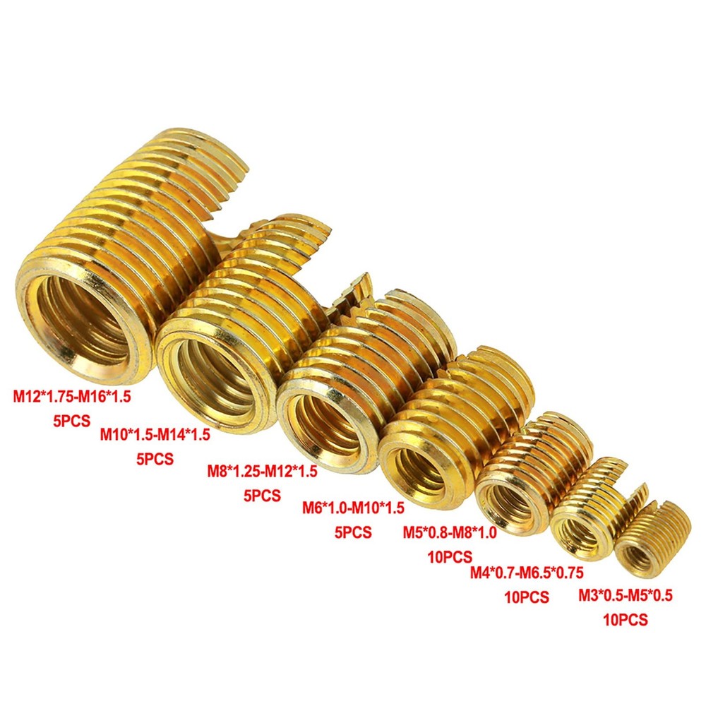50PCS Self Threaded Inserts, Thread Repair Kit, Slotted Tapping, Metal