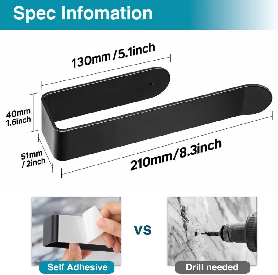 8 Inch Hand Towel Holder, Self Adhesive Towel Bar for Bathroom, Rustproof Alumin