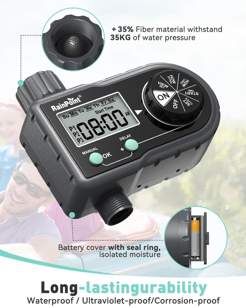RAINPOINT Sprinkler Timer, Hose Timer with 3 Individual 101P4, Black