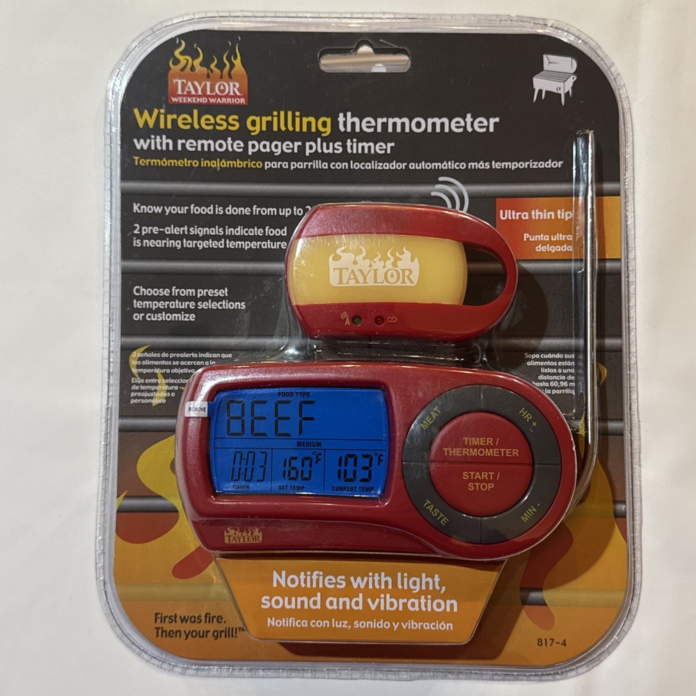 Taylor Weekend Warrior Wireless Grilling Thermometer with Remote Pager Timer New
