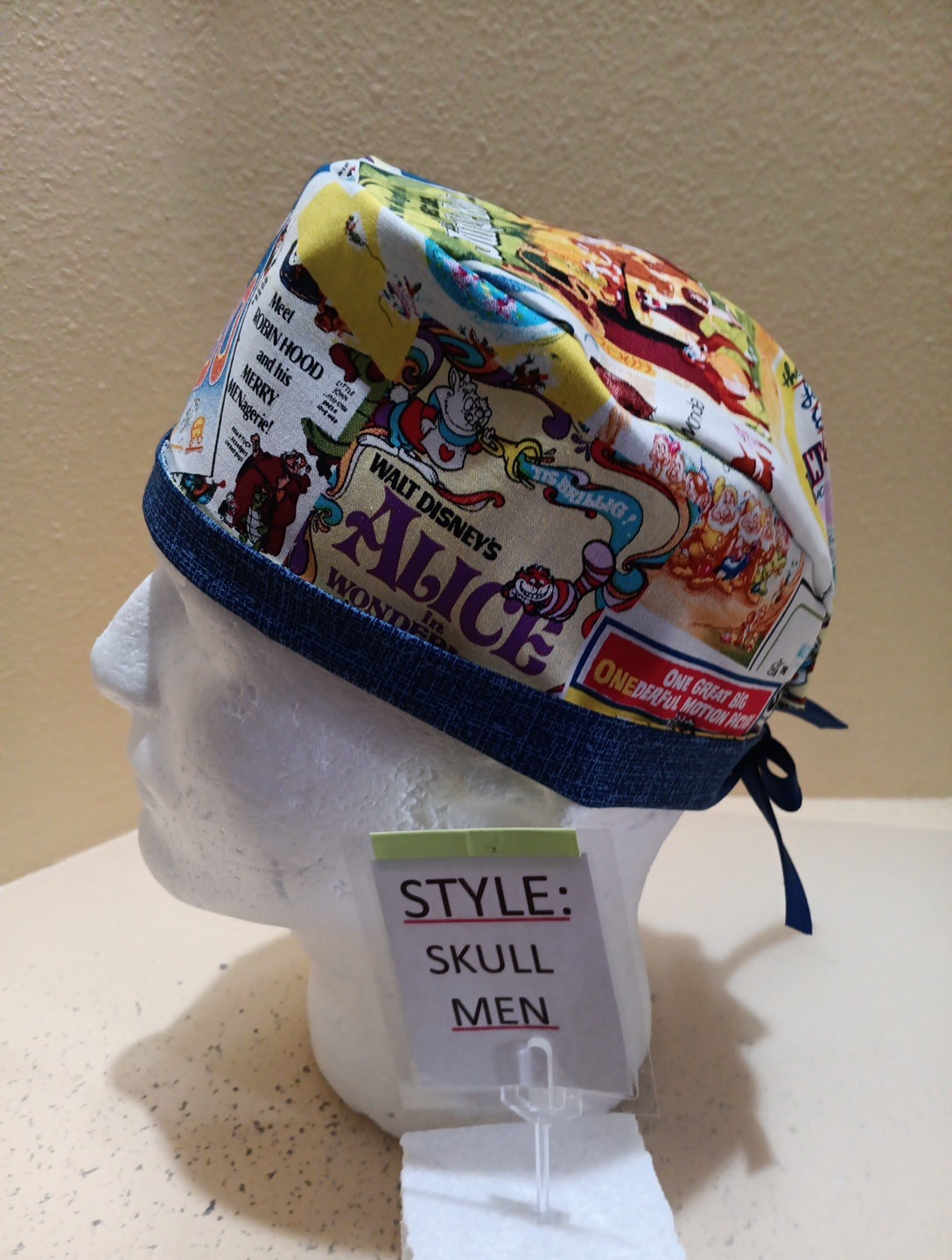 Disney Book Covers Men's Skull/Chemo Surgical Scrub Hat/Cap Handmade