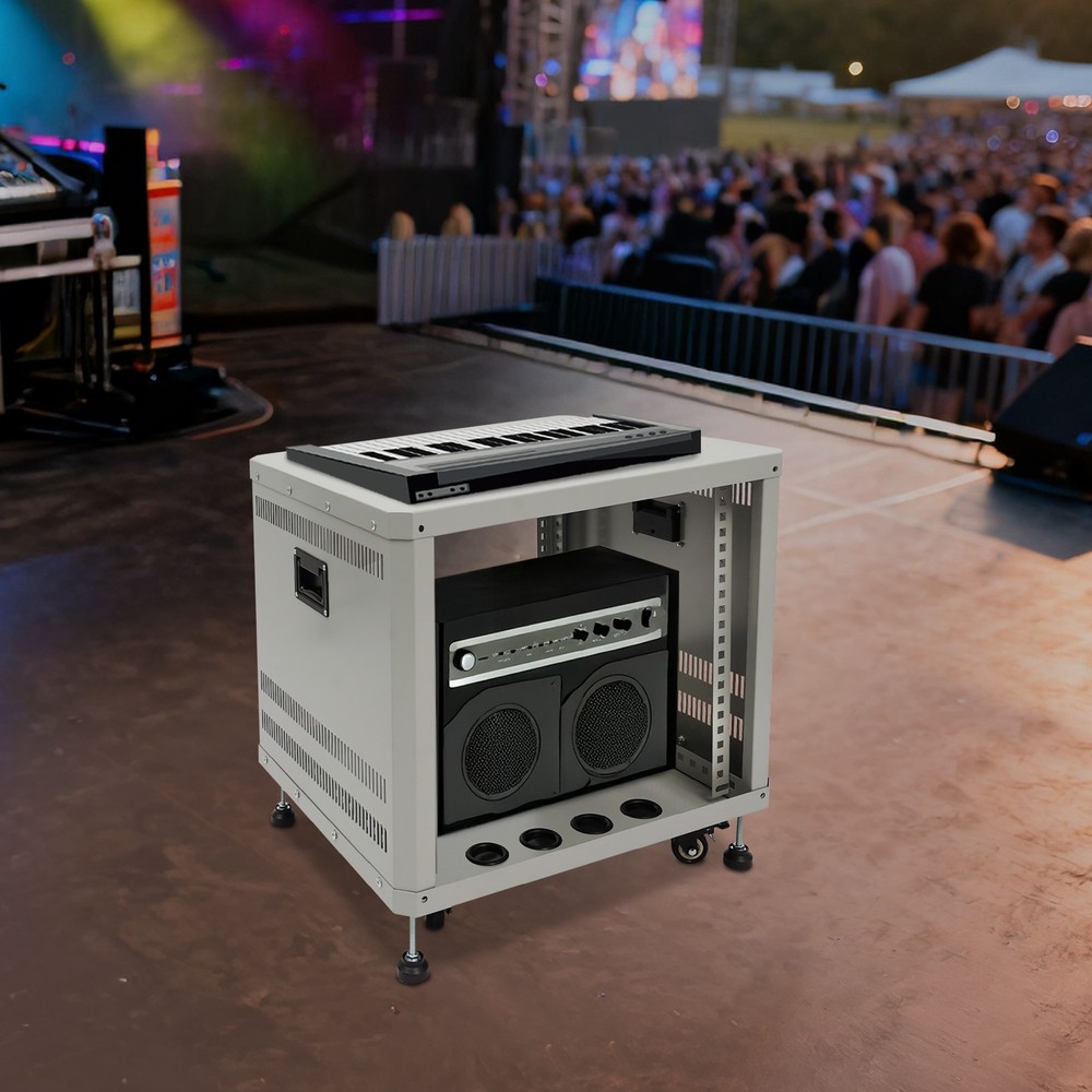 9U Server Rack Rectangular Server Rack Cabinet Rolling Studio Rack Case Grey NEW