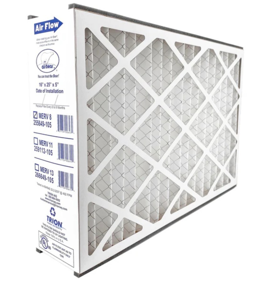 Trion Air Bear 255649-105 (2 Pack)- Pleated Furnace Air Filter 16"x25"x5" MERV 8