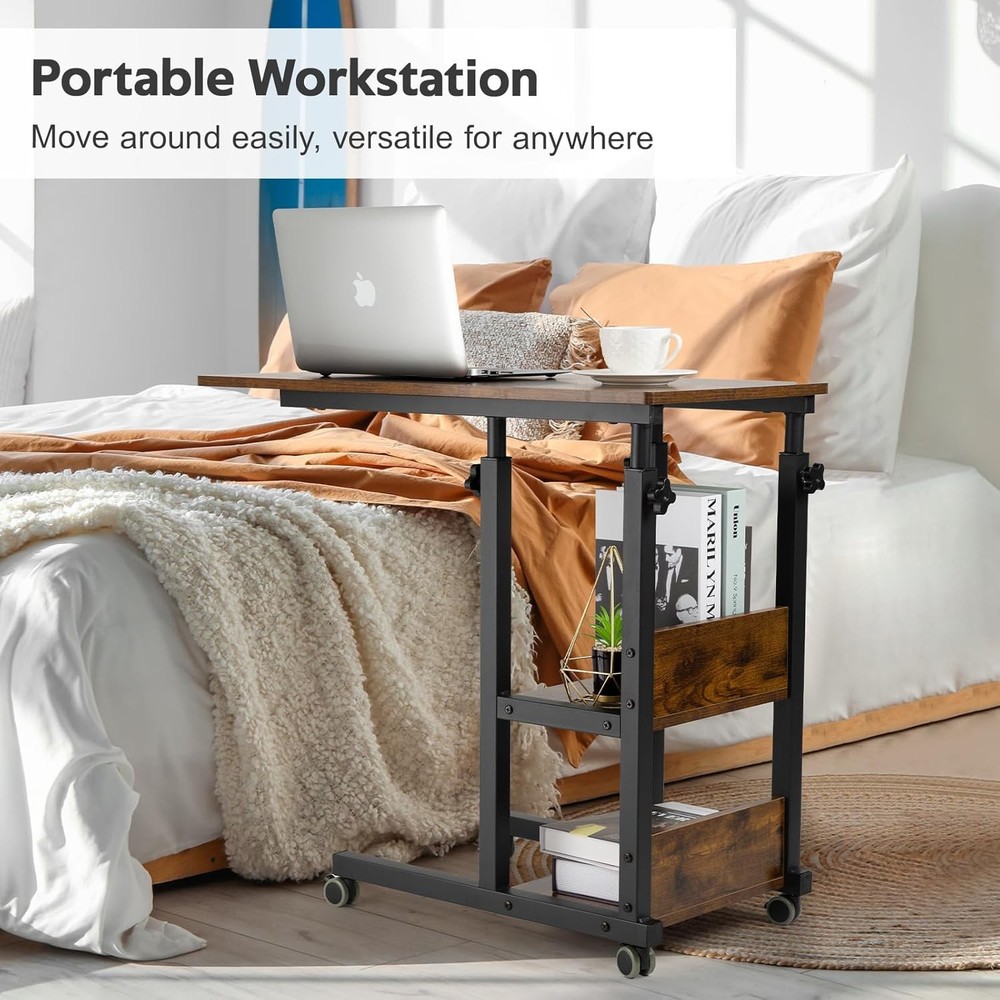 Hadulcet C Shaped Side Table Adjustable, Height Adjustable C Romantic Brown