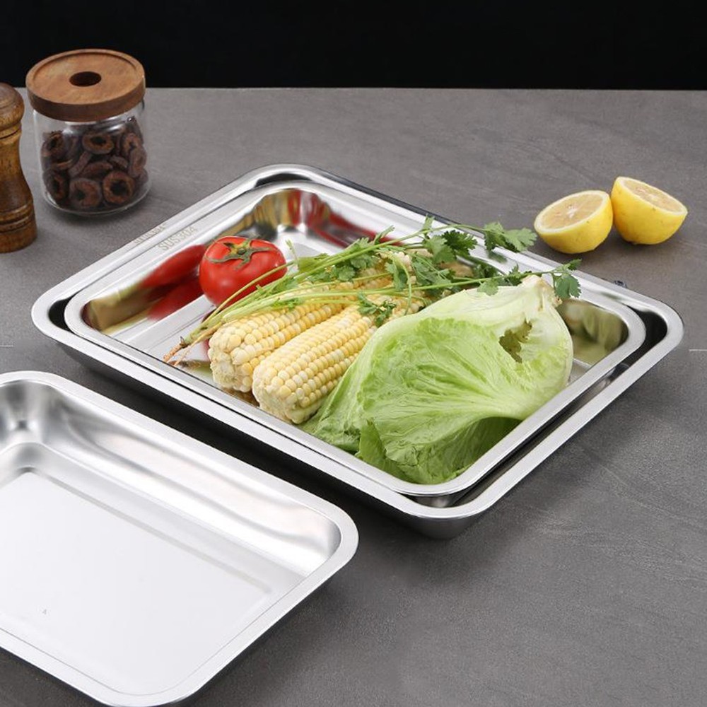 3pcs Heavy Duty Oven Pan Stainless Steel Rectangular Deep Edged Tray