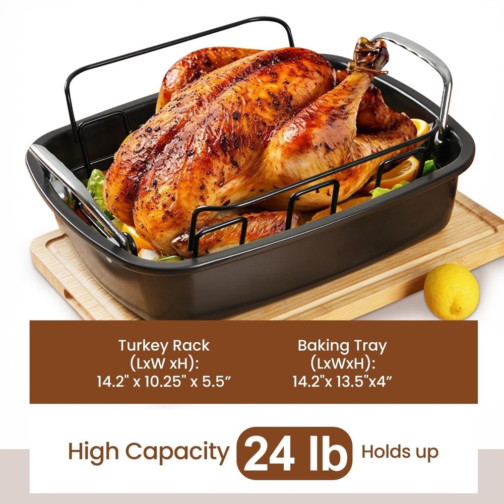 Large Nonstick Roasting Pan Kit with Rack (17x13 Inch) - Includes Baster, Pas...