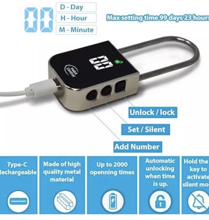 Habit Control 🔒 Metal Timer Lock Smart Padlock Unlocks Only When The Times 🆙