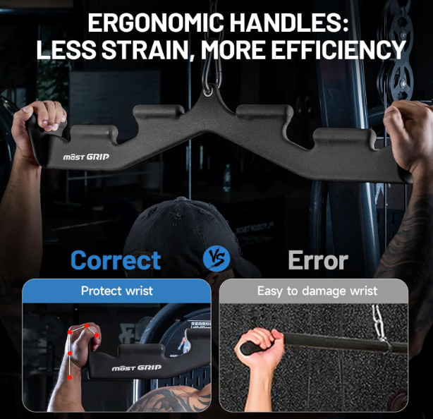 Pull Down Bar with 6 Ergonomic Handles, Wide & Neutral Grip LAT Attachment