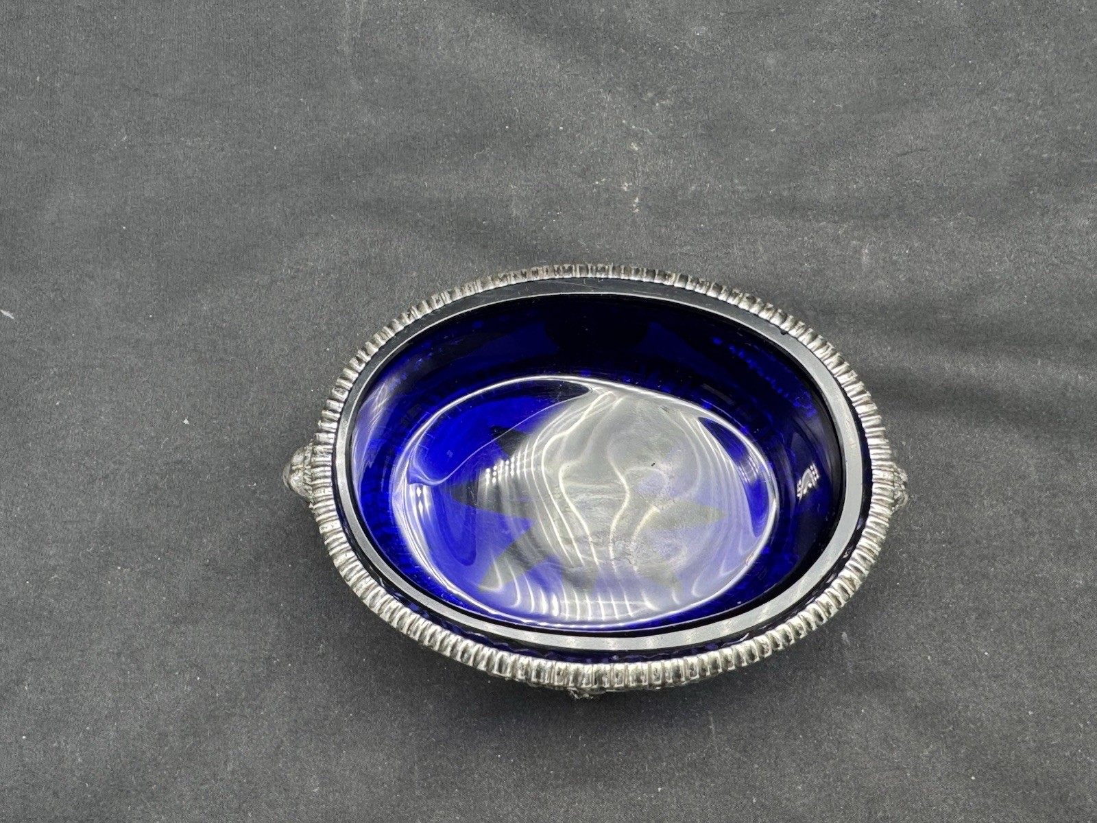 ANTIQUE FRENCH STERLING SILVER MASTER SALT CELLAR W/ COBALT BLUE GLASS INSERT