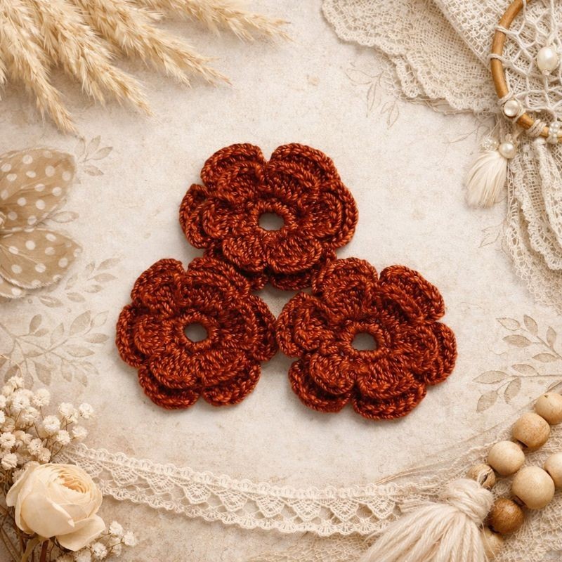 3 Crocheted Flowers, Textile Ephemera, Junk Journaling,