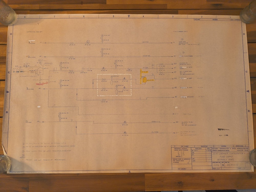 Vintage NASA Blueprint Schematic "Fluid Supply Interface Panel"  1985