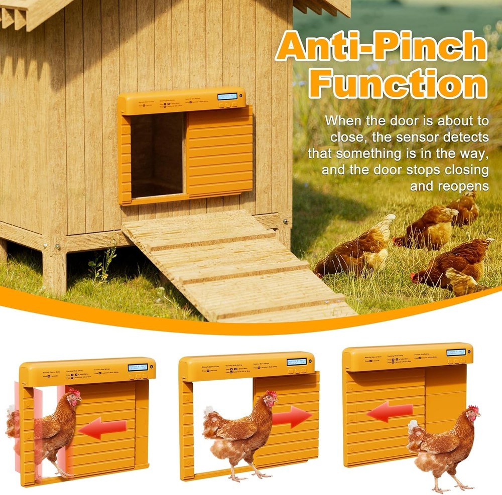 Automatic Chicken Coop Door Battery Powered with Timer & Light Sensor, LCD