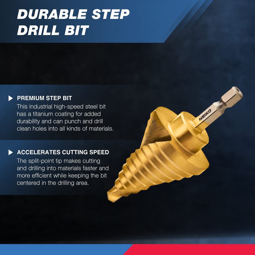 NEIKO 10174A Quick Change Spiral Grooved Step Drill Bit 1/4" Hex