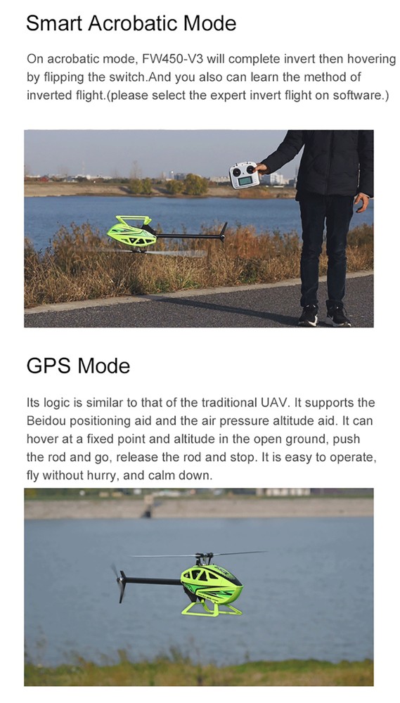 Fly Wing FW450L V3 6CH 3D GPS Automatic Return Hovering Helicopter RTF US Plug