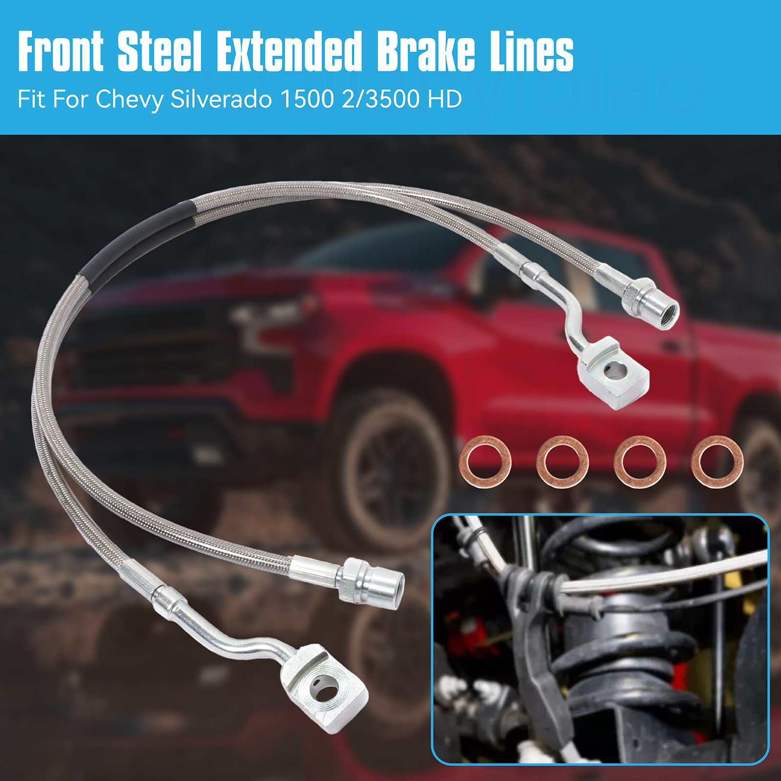 Extended Front Brake Lines 5-7.5in For 07-19 Suburban 1500 Tahoe GMC Yukon