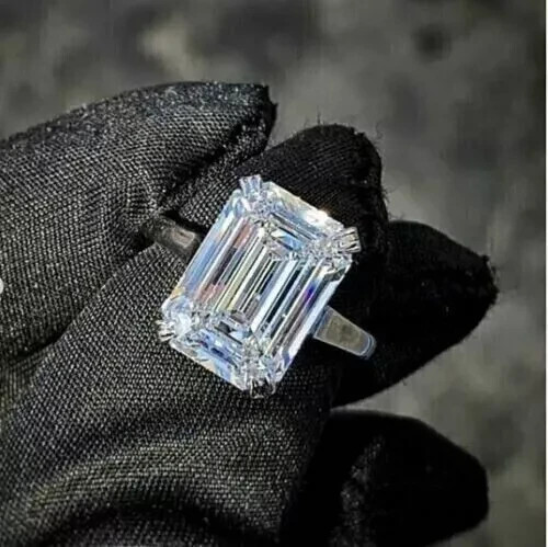 4.00 Ct Certified Emerald Cut Natural White Diamond Ring VVS1 White Gold Finish
