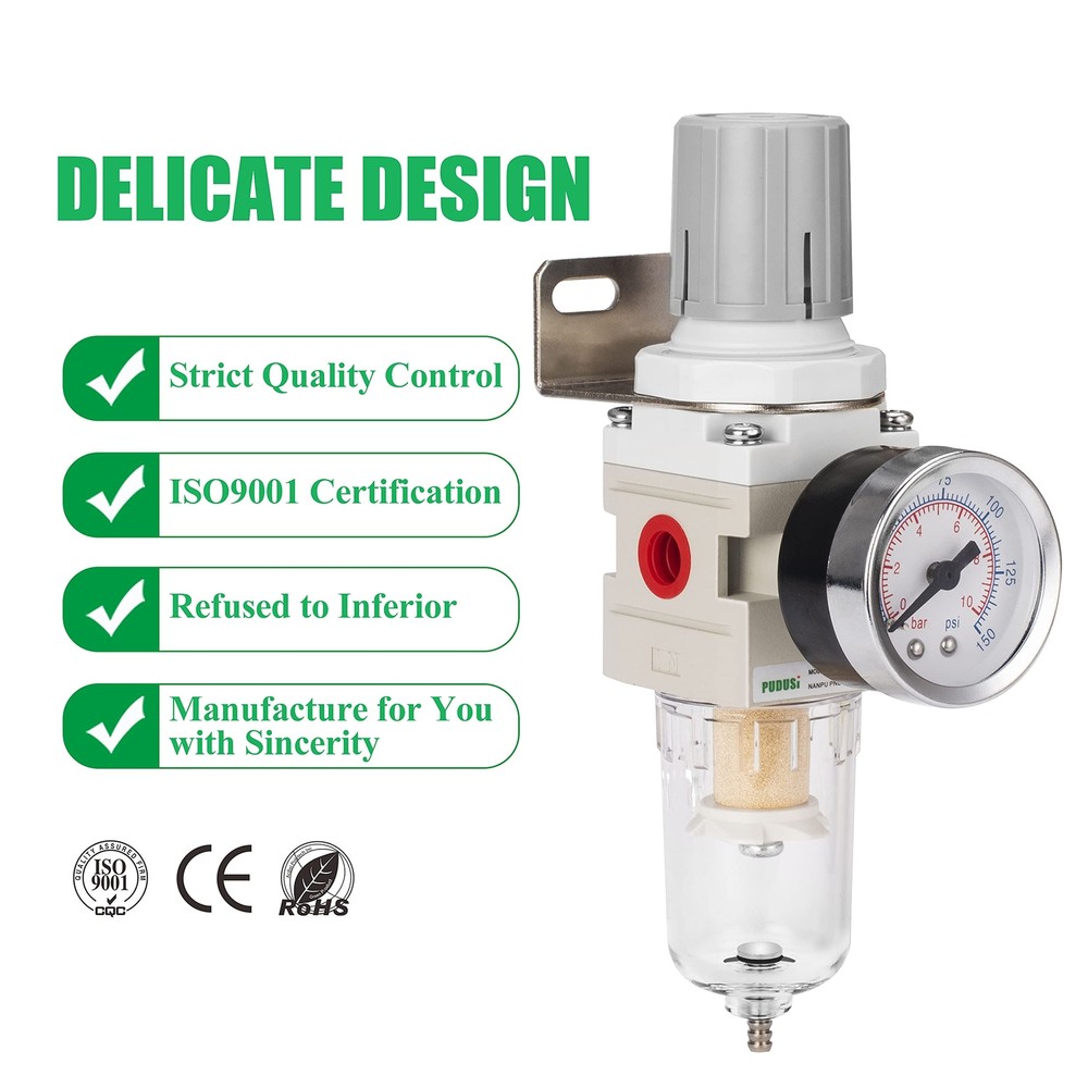 1/4"NPT Compressed Air Filter Regulator Combo Air Compressor Water Separator