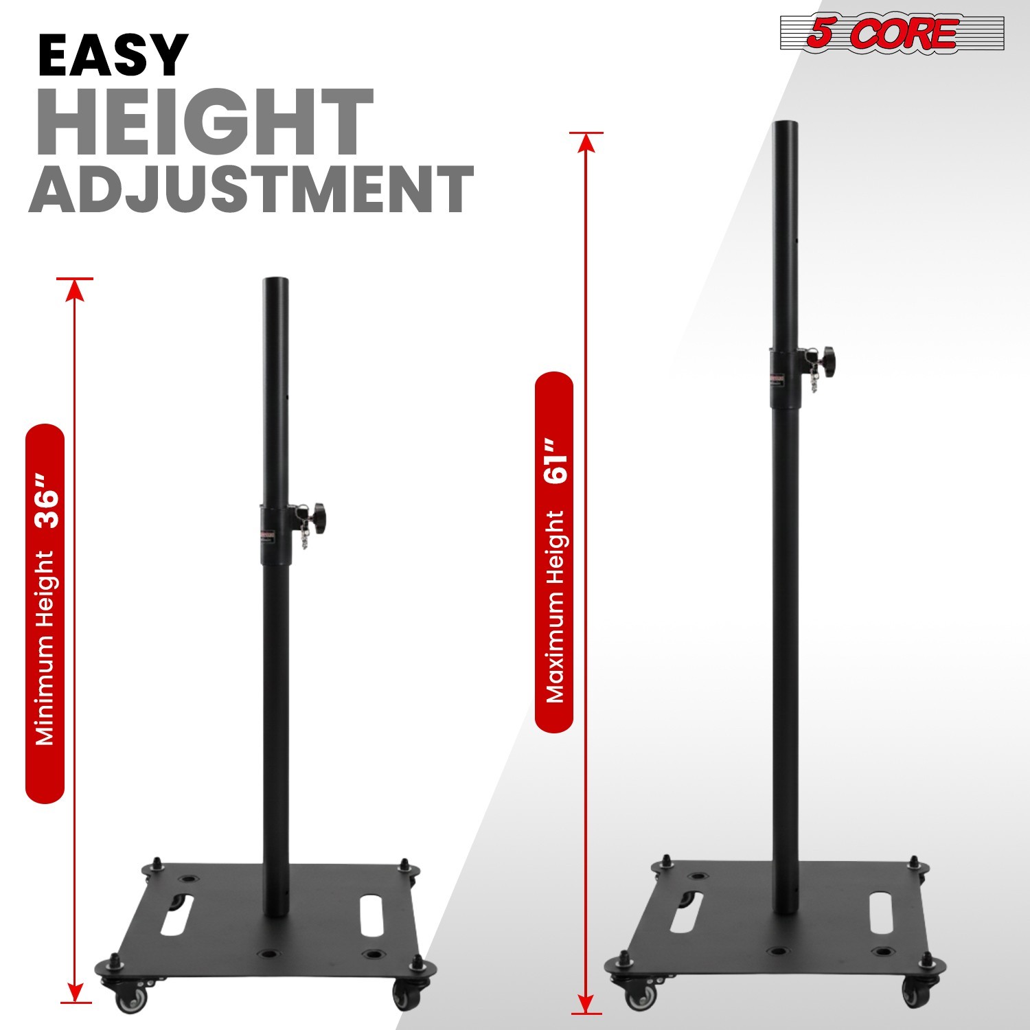 5Core Speaker Stand 2Pc Heavy Duty Adjustable Height 61" DJ PA Stands 35mm Mount