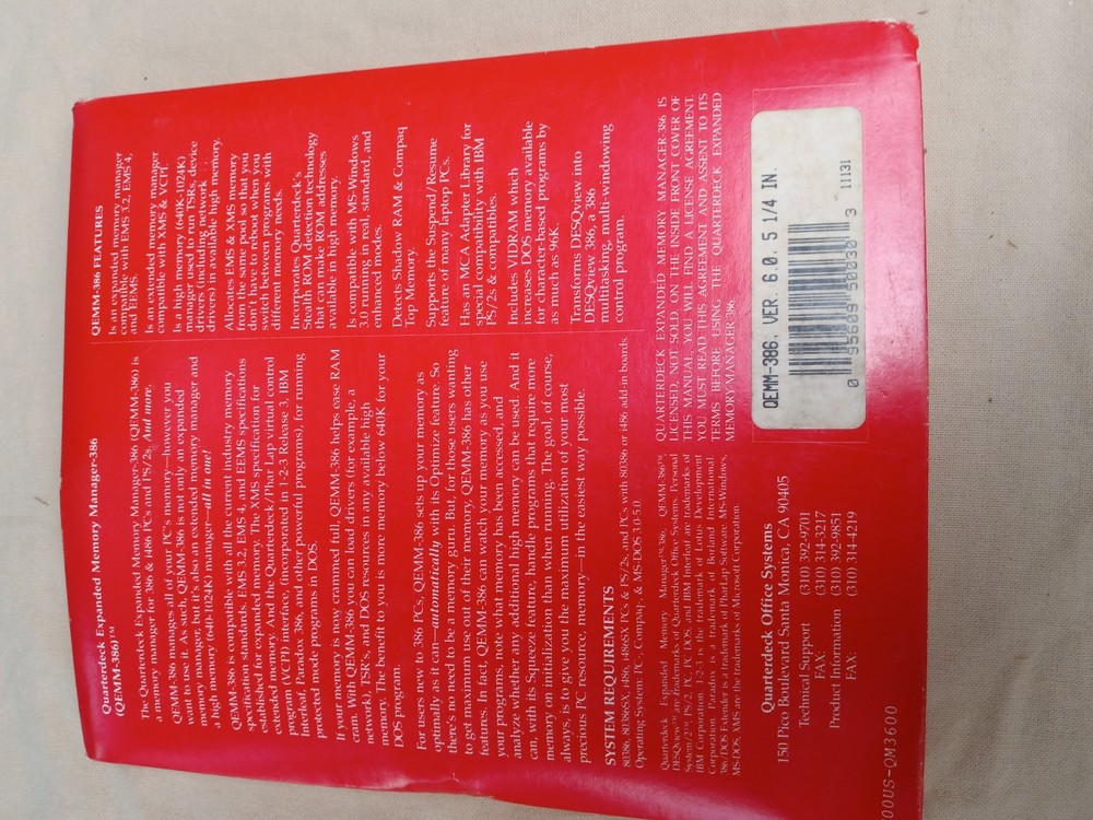 Quarterdeck QEMM 386 Expanded Memory Manager 6.0 5.25"