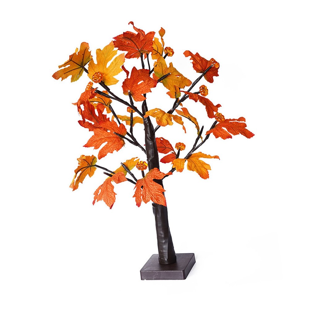 .24in Fall Maple Tree With 24 LEDs Timer Pumpkin Decoration Removable Base Soft