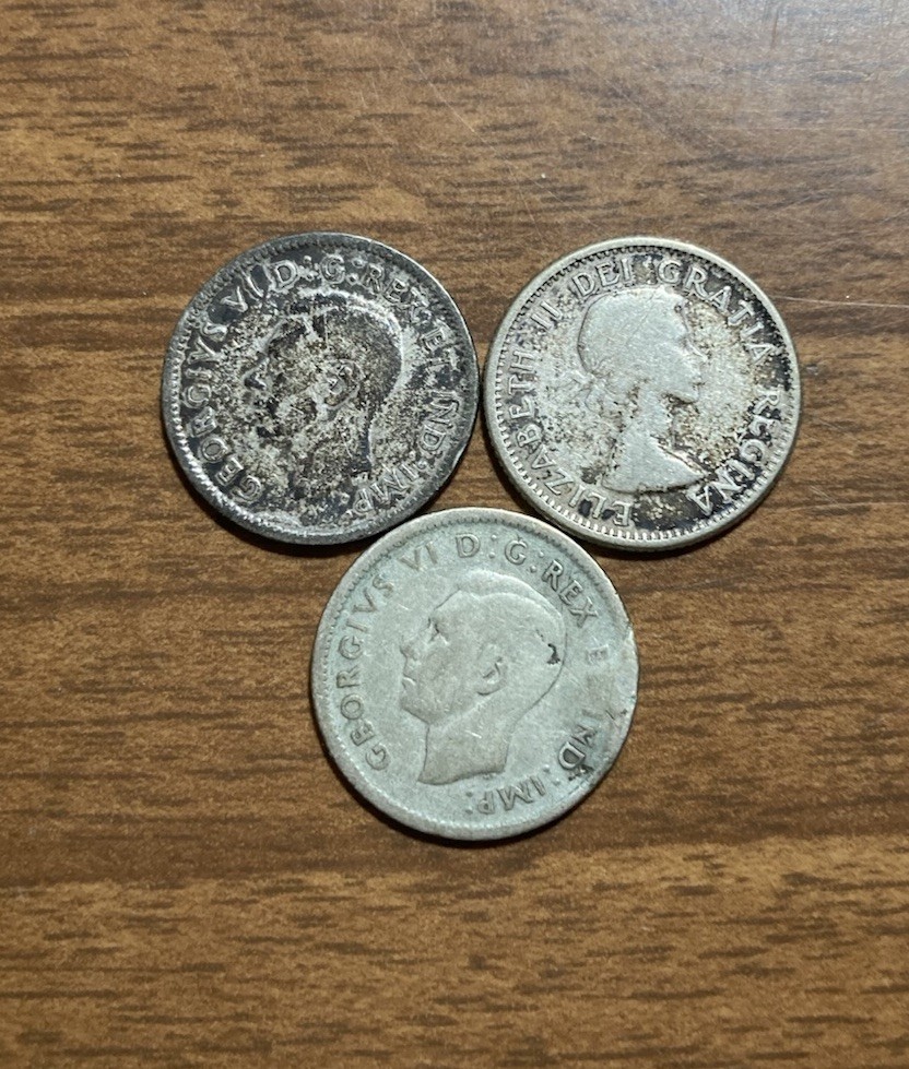 3 Junk Canada Silver Dimes Free Shipping