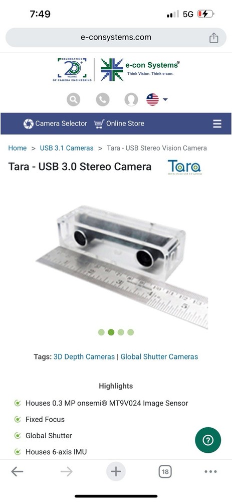 TARA Stereo Vision USB 3.0 Camera