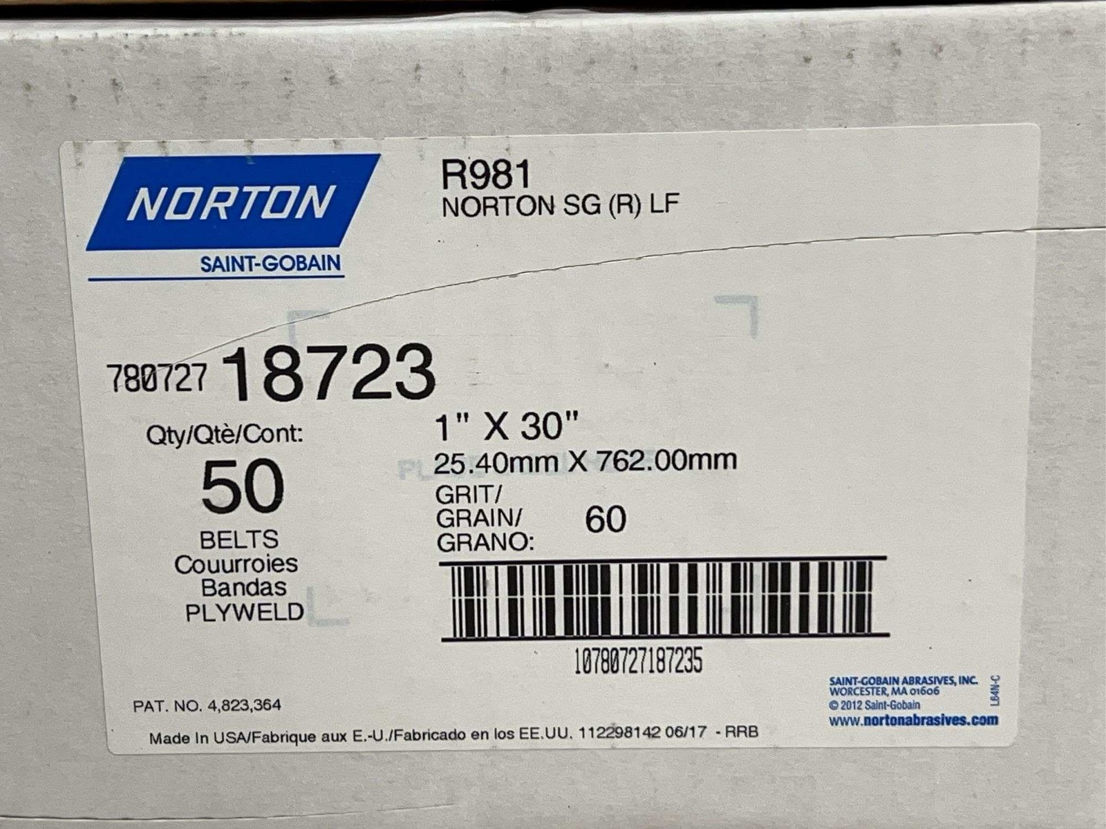 Norton Sanding Belts 1 x 30 60 Grit Ceramic Alumina Polyester Cloth 50 Pack