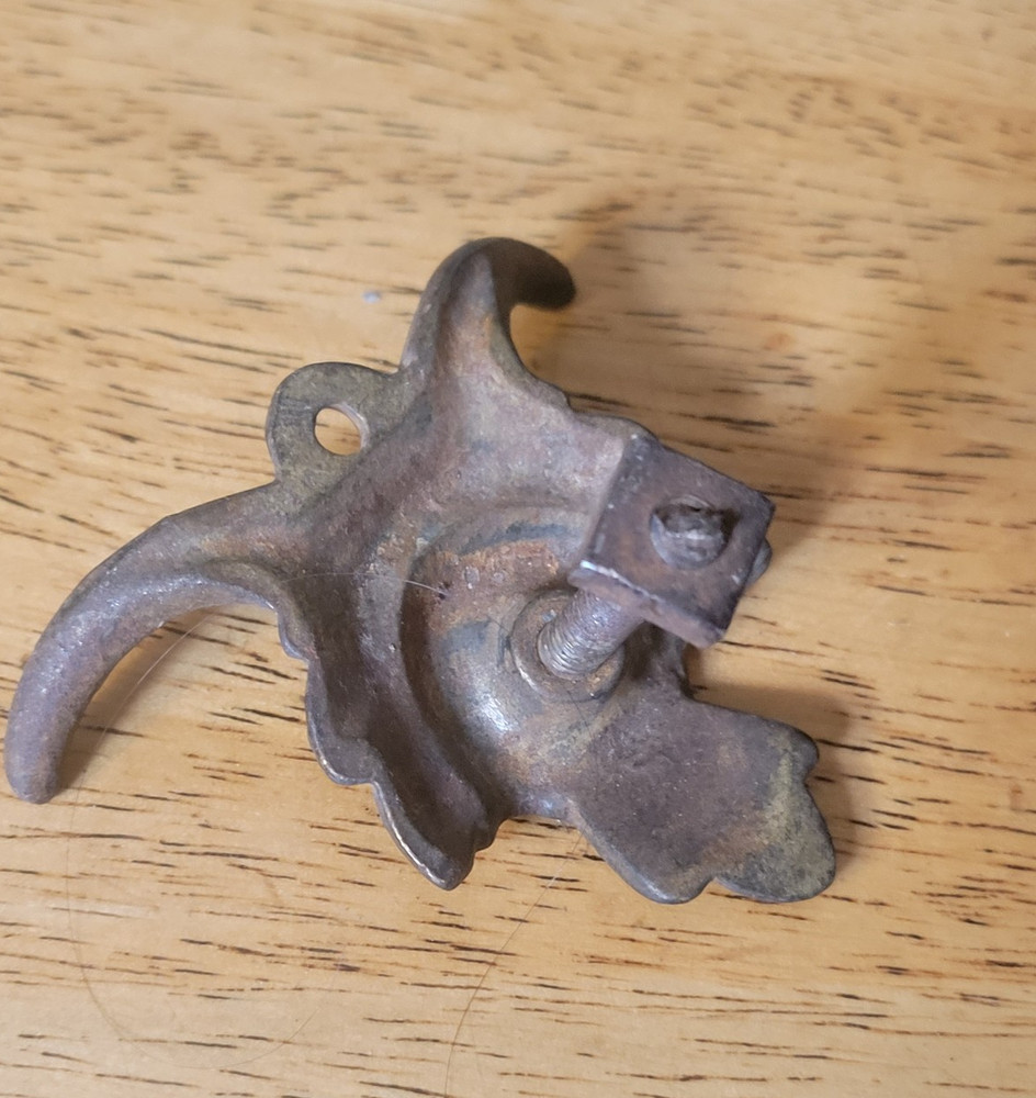 Small Antique Cast Iron 2 Prong Wall Hook 2.5" x 3"