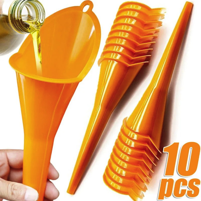 1/5/10pcs Car Long Stem Funnel Gas Oil Anti-Splash Plastic Tool - NEW