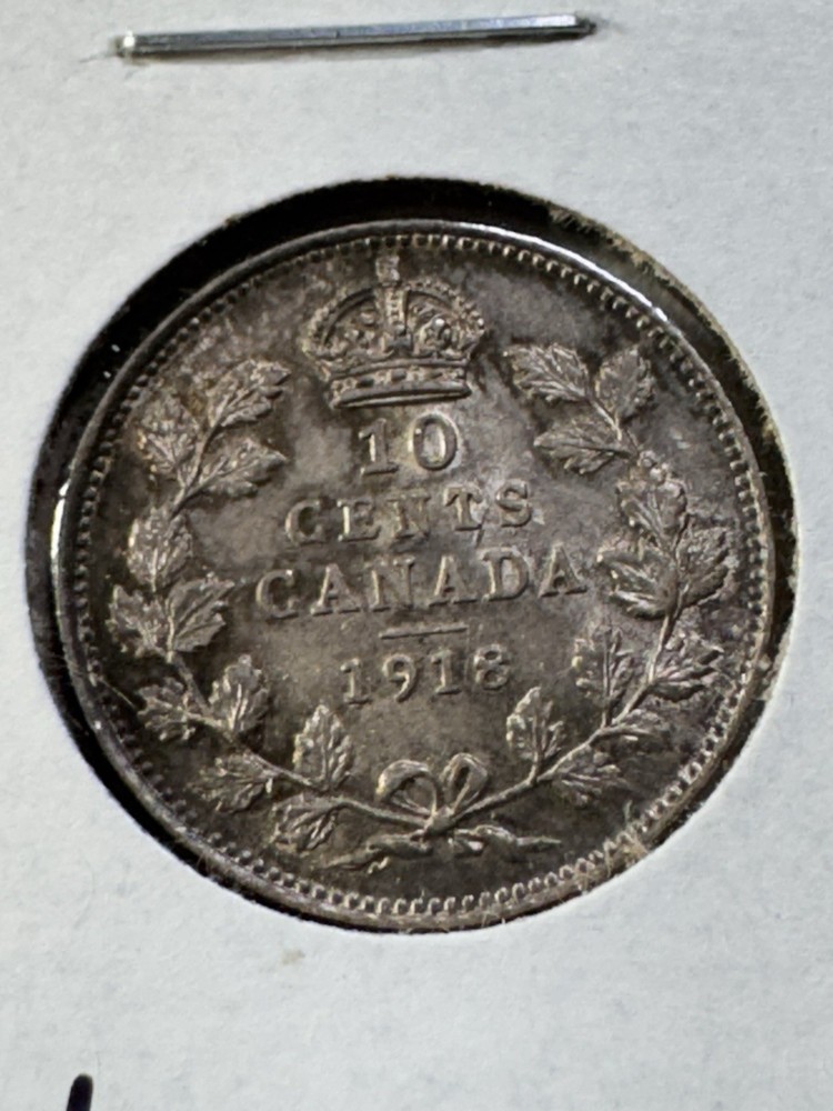 1918 Canada 10 Cents Silver Coin Cleaned