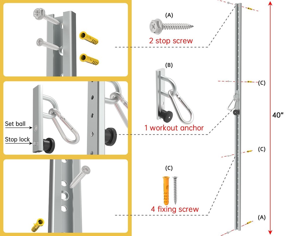 Adjustable Wall-Mounted Anchor Fitness System with Automatic Locking Function...
