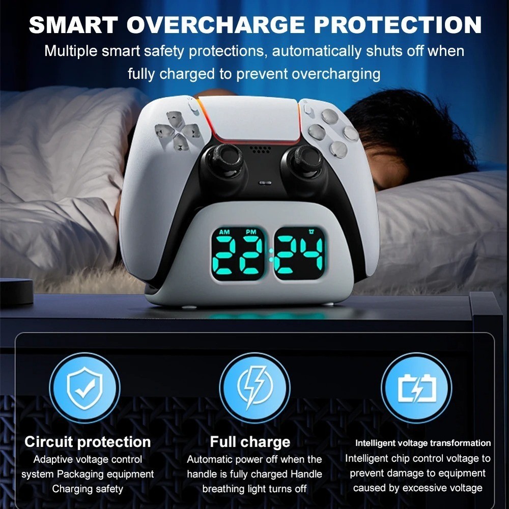 Wireless Fast Charging Dock LED Clock Base PS5 Dual Controller Lighting Stand US