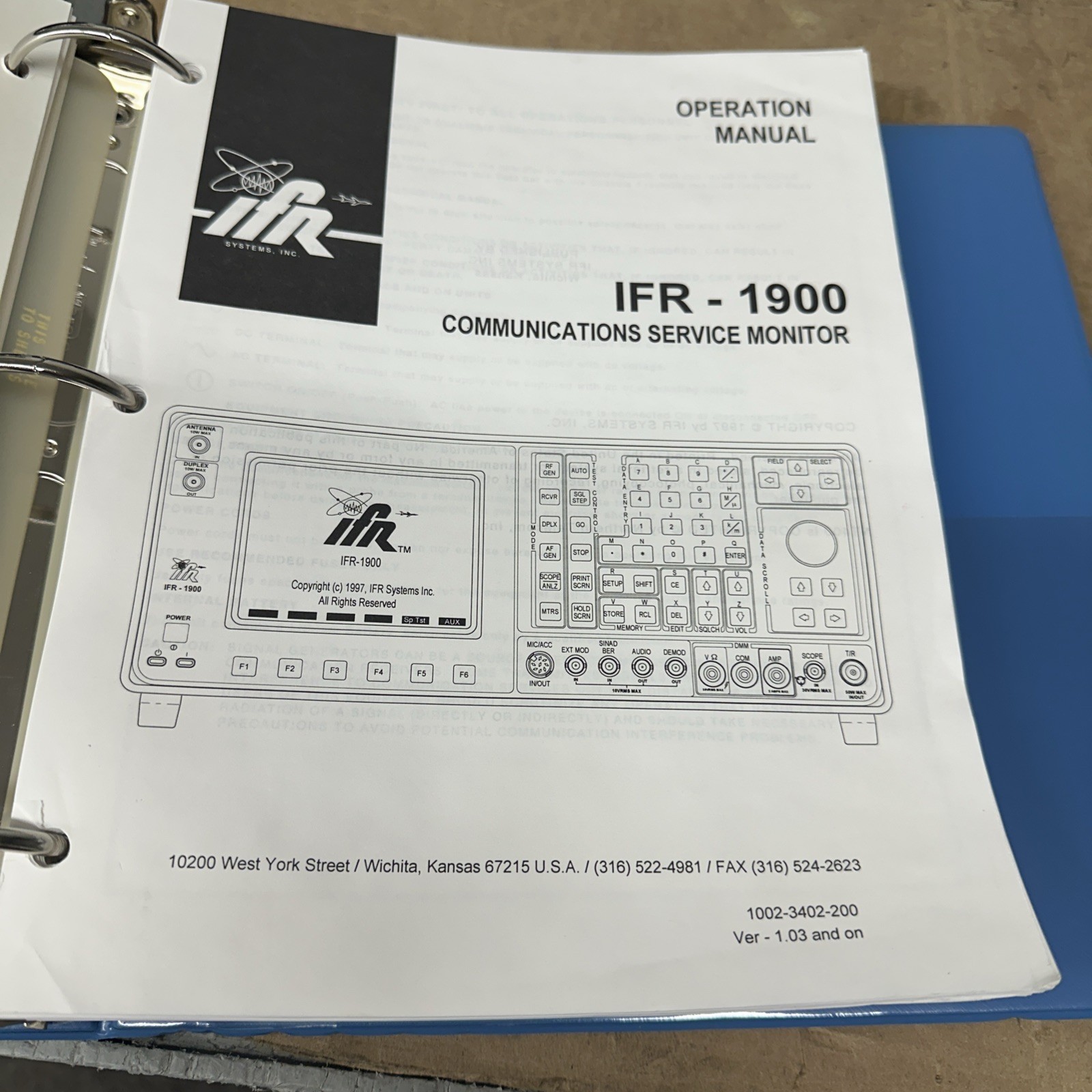 IFR 1900 Operation Manual