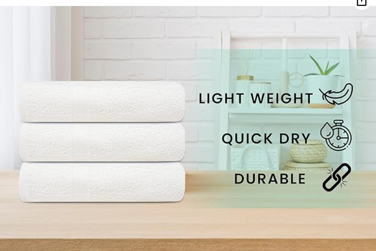 ZUPERIA White Bath Towels Bulk 12 Pack 20 x 40 Inches - 100% Cotton