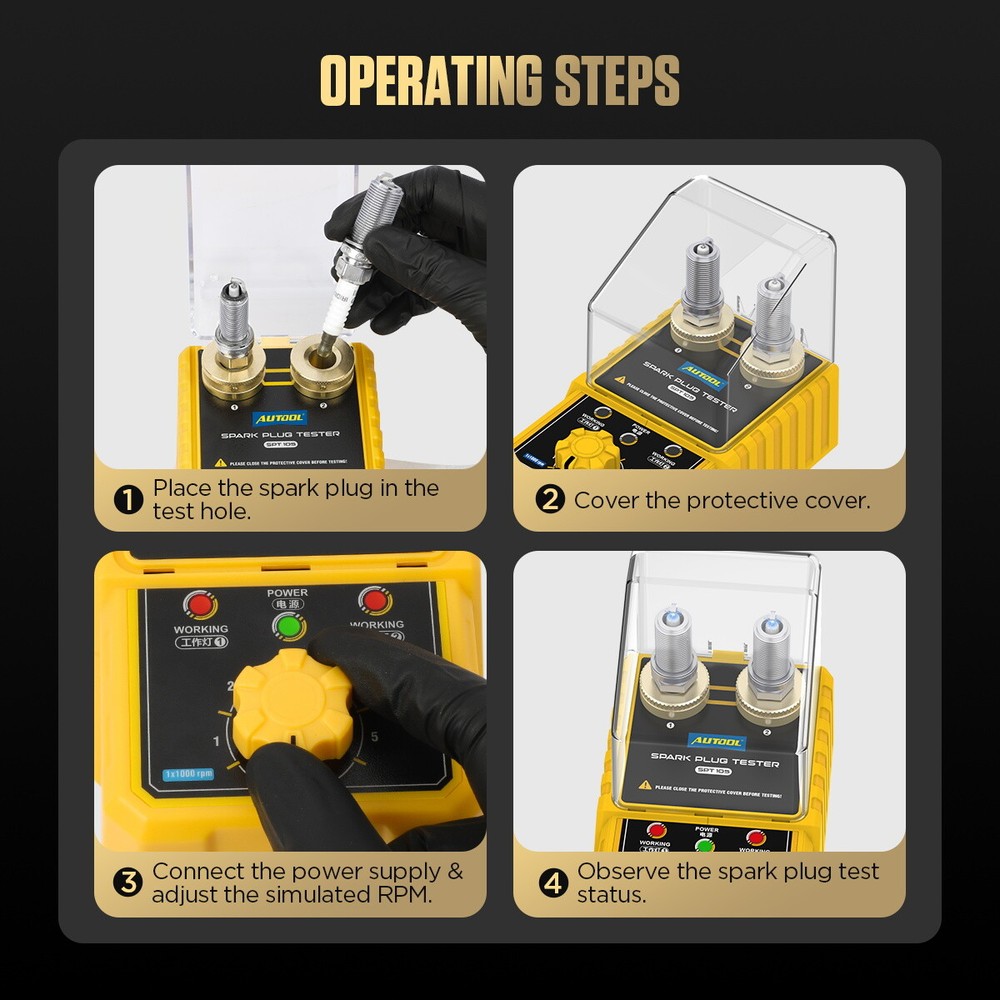 AUTOOL Spark Plug Tester Dual Hole Car Ignition System Diagnostic Test Tool 110V