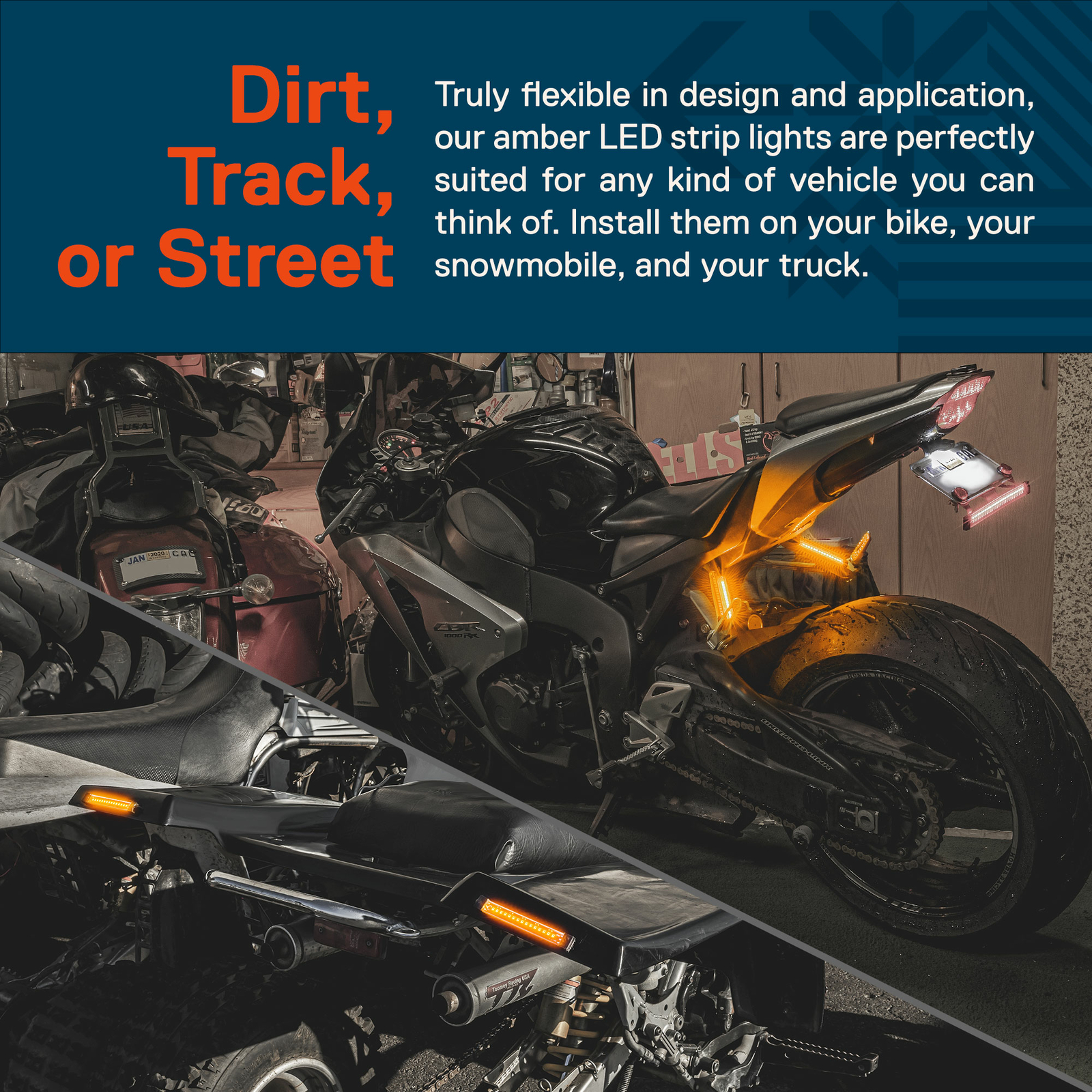 2pc 5" Flexible Motorcycle Amber LED Running & Turn Signal Tail Light Strip Kit