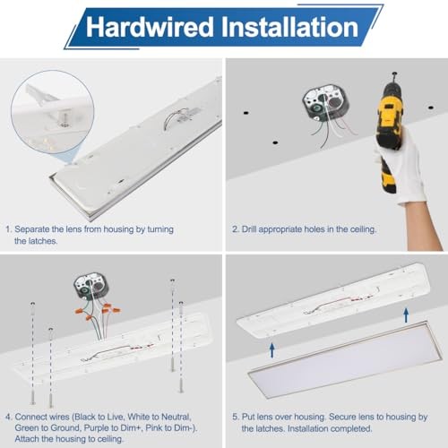 4FT Rectangle LED Flush Mount Ceiling Light for Kitchen/Laundry, 48W 2
