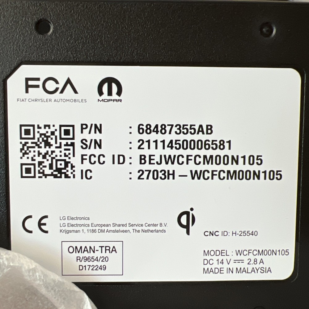 Mopar 68487355AB Wireless Device Charging System Module