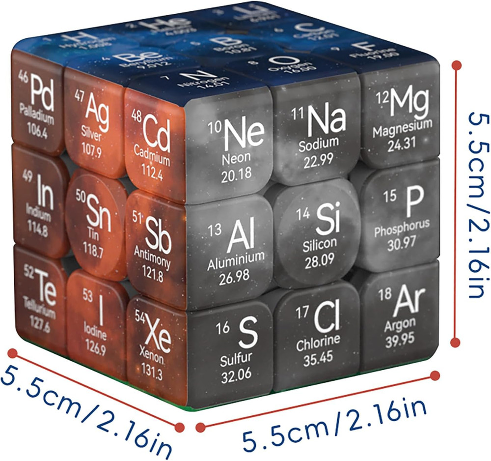 Periodic Table 3x3 Speed Cube – UV Printed Element Educational Puzzle, Stickerle