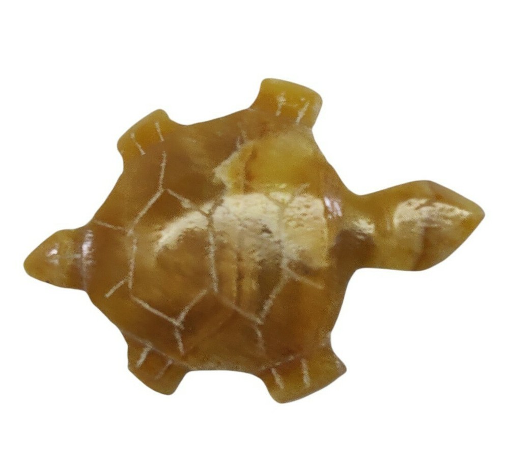 Hand Carved Stone Turtle Brooch Brown
