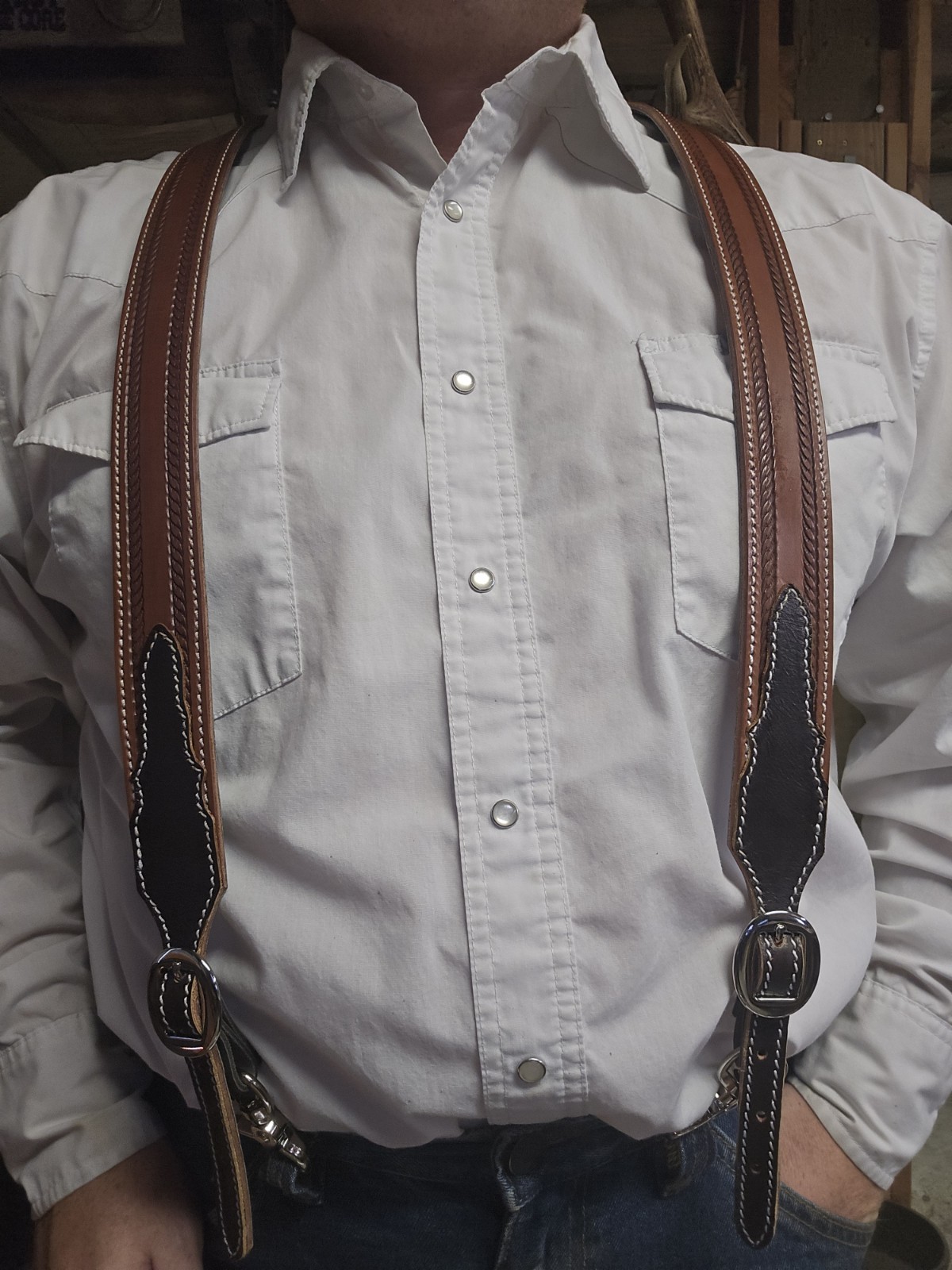 Handmade Leather Cowboy Suspenders Western Style, Made in USA
