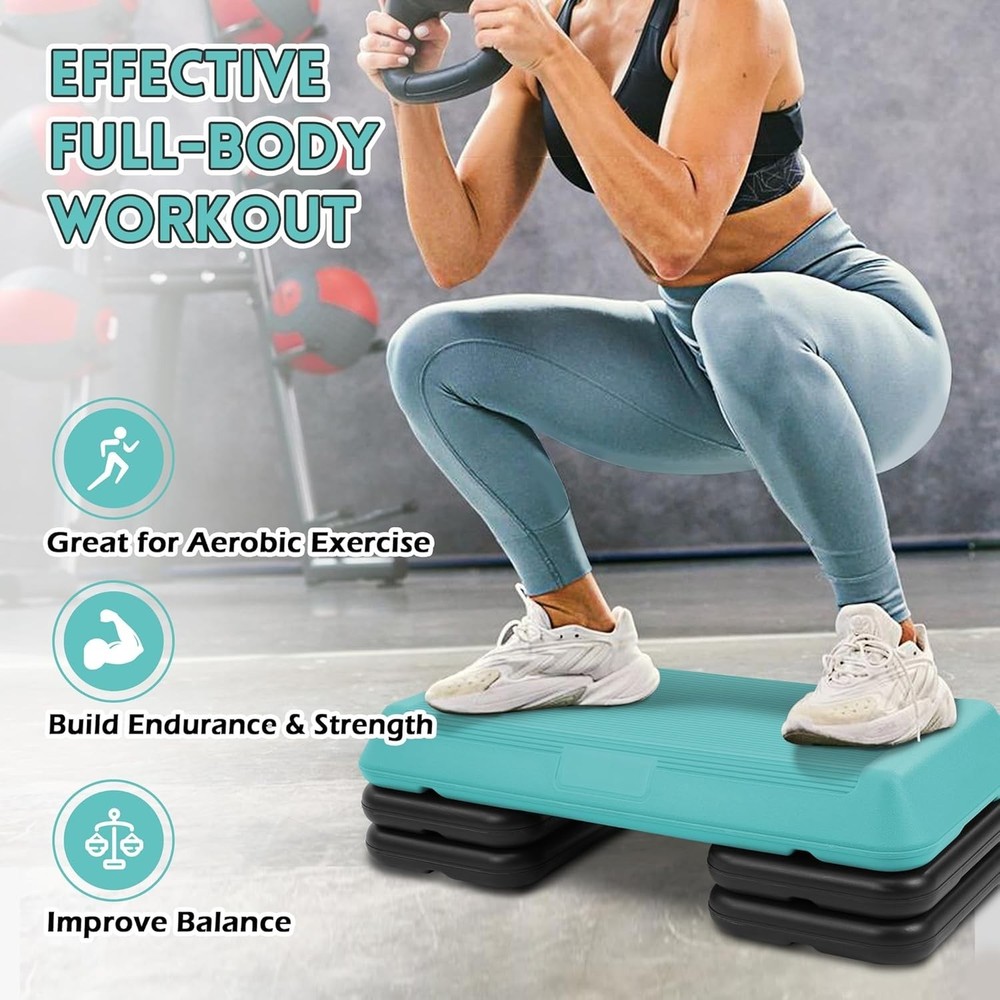 Compact Aerobic Stepper with 4 Stackable Risers - Non-Slip Design for Safety