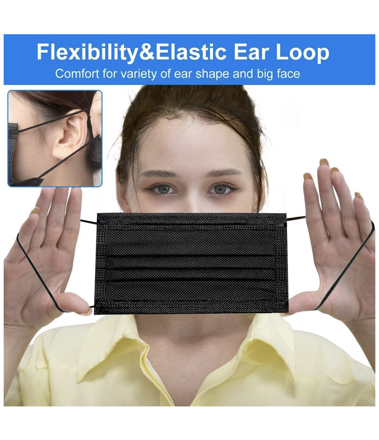 100 / 50 PCS Black & White Face Mask Disposable Non Medical Earloop Mouth Cover